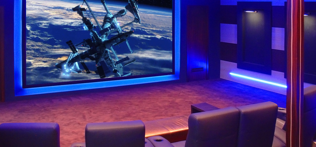 Home cinema in a dedicated room of a residential building. Moscow, Serebryany Bor